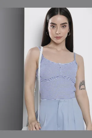 Tommy Hilfiger Shoulder Straps Horizontal Striped Crop Fitted Top