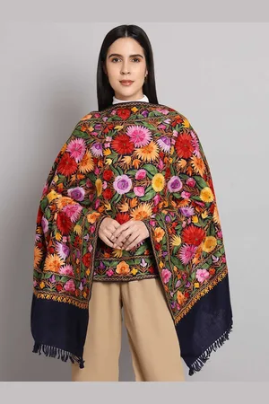 CRAFTBAZAR Floral Embroidered Pure Wool Shawl