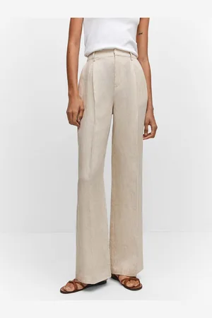 MANGO Women Linen Wide Leg Trousers