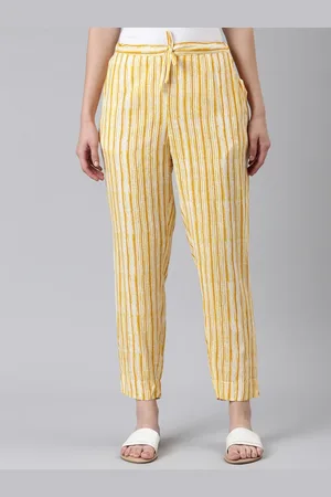 SHOWOFF Women Striped High-Rise Cotton Trousers