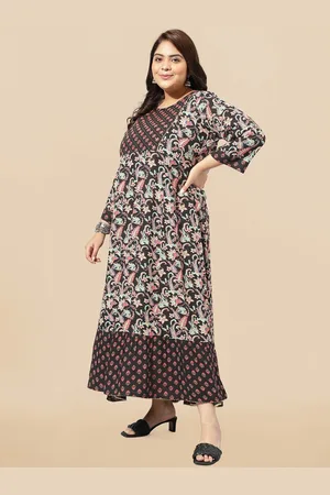Mirchi Fashion Plus Size Black Floral Printed Sequinned Ethnic Dress