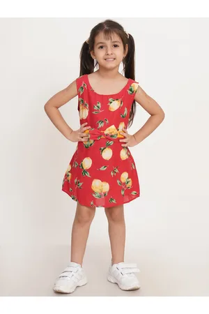 Creative Girls Floral Printed Cotton Sleeveless A-Line Dress With Bow