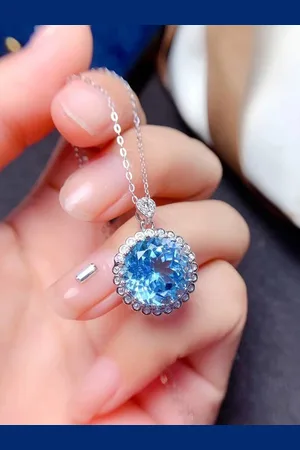 Designs & You Silver-Plated AD-Studded & Ice Cut Blue Round Shape Pendant With Chain