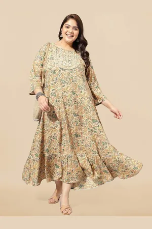 Mirchi Fashion Plus Size Floral Printed Sequinned A-Line Maxi Ethnic Dress