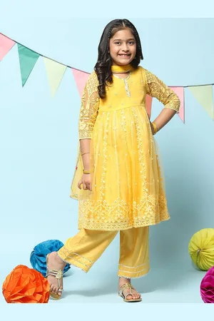 Biba Girls Ethnic Motifs Embroidered Thread Work Kurta With Trousers & Dupatta