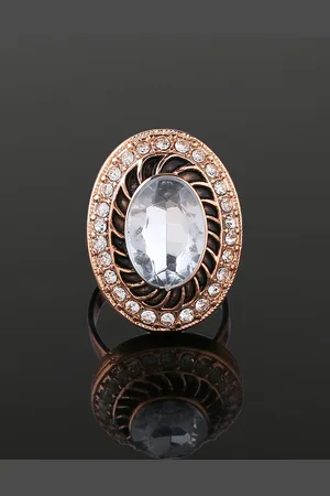 ESTELE Rose Gold-plated Crystals Studded Finger Ring