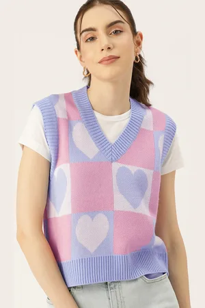 DressBerry Women Conversational Checked Acrylic Sweater Vest