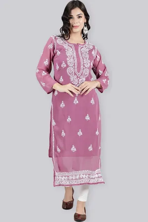 Seva Chikan Ethnic Motifs Embroidered Chikankari Straight Georgette Kurta With Slip