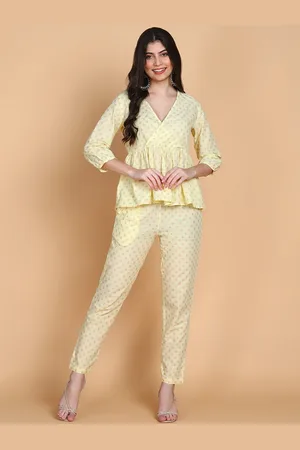 HERE&NOW Printed Pure Cotton Peplum Top & Trouser