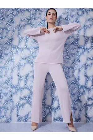 ATHENA Pink Ribbed Semi Sheer Top & Trousers