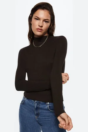 MANGO Women Black Solid High Neck T-shirt