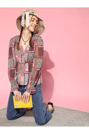 Sassafras Women Brown & Orange Abstract Printed Top