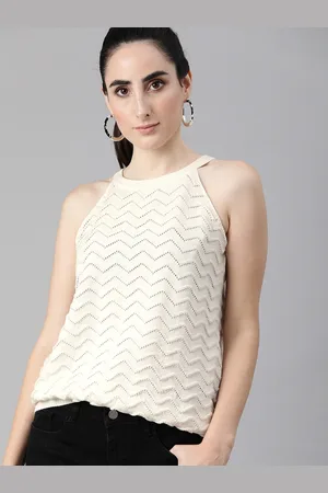 Roadster The Lifestyle Co Off White Crochet Regular Top
