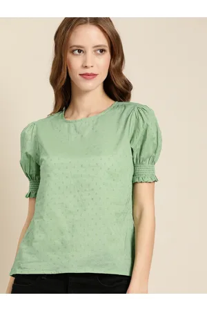all about you Women Green Embroidered Pure Cotton Top