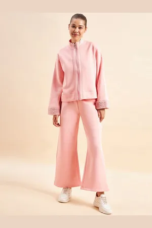 Sweet Dreams Women Pink Mock Collar Mid-Rise Tracksuits