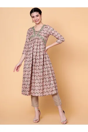 Bani Women Geometric Printed Empire Thread Work Pure Cotton Kurta With Trousers & Dupatta