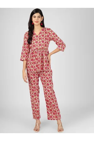 Celebravo Women Pink Printed Top with Trousers