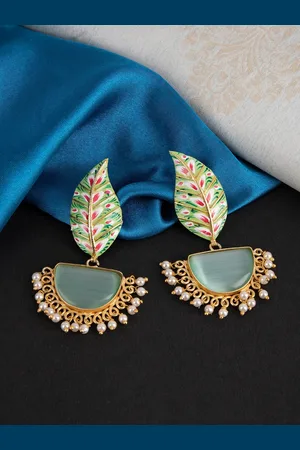 Celebravo Brass Plated Leaf Shaped Drop Earrings