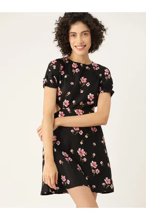 Mast & Harbour Cut-Out Floral Print Puff Sleeves A-Line Mini Dress