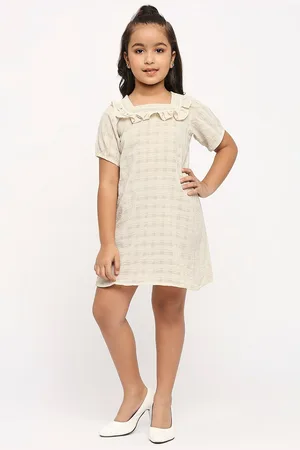 GUFRINA Girls Checked Square Neck Georgette A-Line Dress