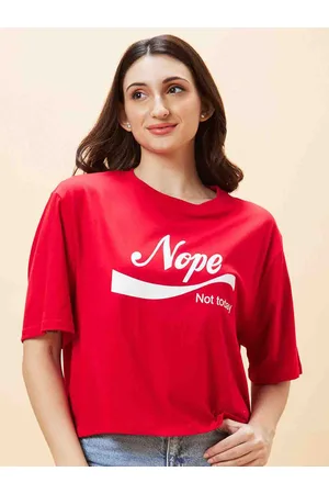 Globus Women Drop-Shoulder Graphic Printed Oversized Crop T-Shirt