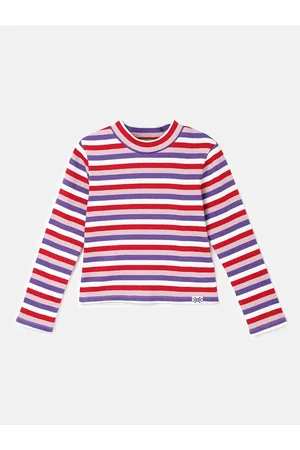 Benetton Girls Striped Round Neck Cotton Regular T-shirt