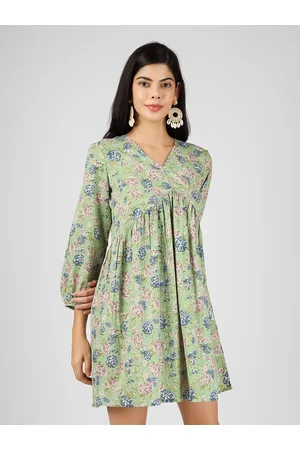 Celebravo Floral Printed Puff Sleeves Empire Dress