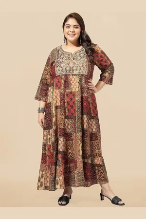 Mirchi Fashion Ethnic Motifs Block Printed A-Line Maxi Ethnic Dress