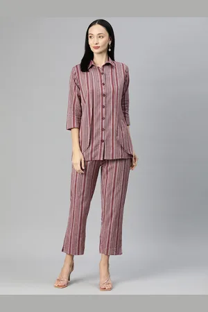 Cottinfab Women Striped Cotton Shirt with Trousers