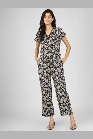 Celebravo Floral Printed V-Neck Waist Tie Ups Basic Jumpsuit