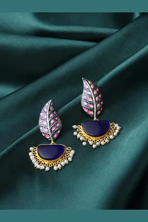 Celebravo Brass-Plated Leaf Shaped Drop Earrings