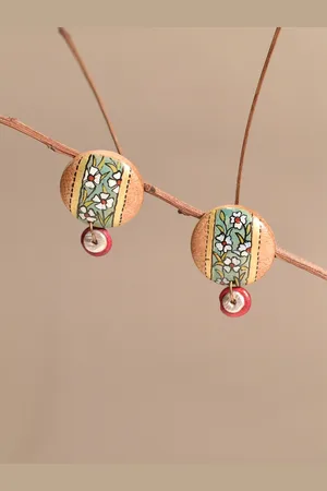 Aakriti Art Creations Brass-Plated Wood Circular Drop Earrings