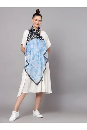 Gray Black Blue Silver Abstract Print Scarf Shawl – Just Style LA