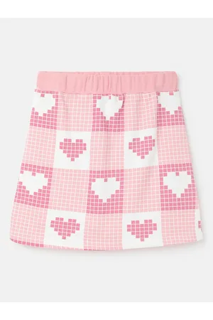 Benetton Girls Printed & Checked A-line Skirt
