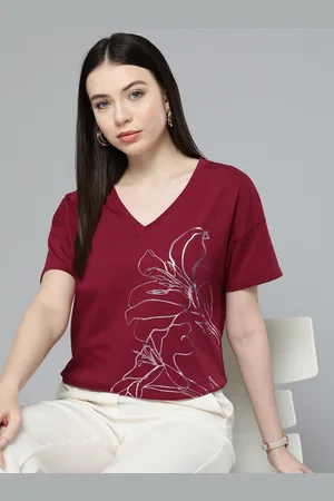 Chemistry Floral Printed V-Neck Pure Cotton T-shirt