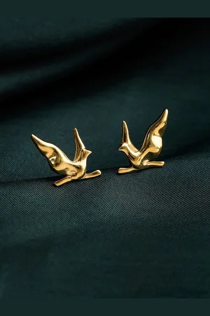 Kicky And Perky Gold-Plated Bird Stud Earrings