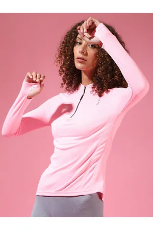 Campus Women Pink Henley Neck Slim Fit T-shirt