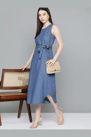 Chemistry Solid Denim A-Line Midi Dress