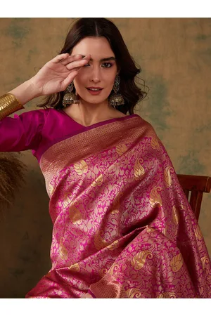 Sangria Pink & Gold Toned Ethnic Motifs Woven Design Zari Banarasi Saree