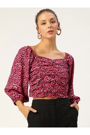 Antheaa Pink & Purple Animal Print Crop Top