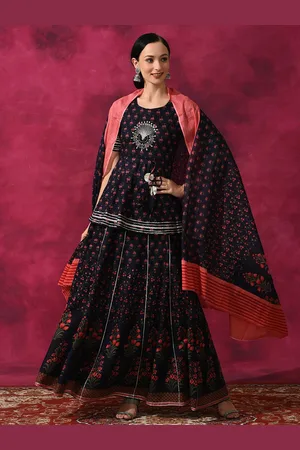 AKS Printed Gotta Patti Detail Ready To Wear Lehenga & Blouse With Dupatta