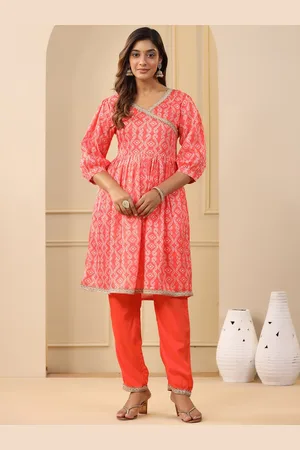 Jaipur Bandhani Printed Angrakha Gotta Patti Kurta with Trousers