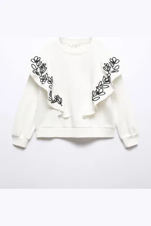 MANGO Girls Pure Cotton Embroidered Detail Ruffle Sweatshirt