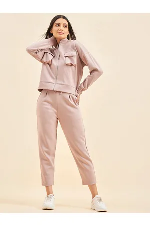 Sweet Dreams Women Peach Coloured Mock Collar Mid-Rise Tracksuits