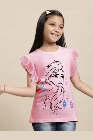Kidsville Girls Frozen Printed Round Neck Regular Fit Pure Cotton T-Shirt