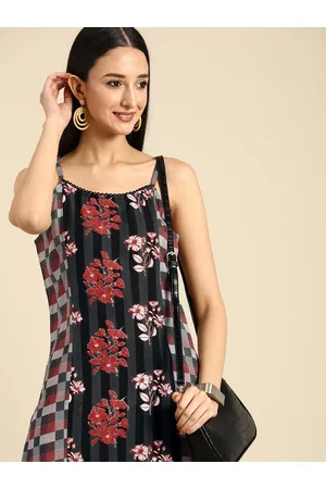 Anouk Floral Printed Shoulder Straps A-Line Kurta Price in India, Full  Specifications & Offers | DTashion.com