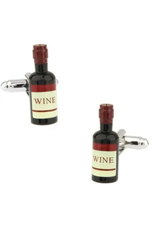 The Tie Hub Men Red & Silver-Toned Red Wine Bottle Cufflinks