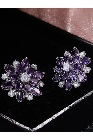 Designs & You Silver Plated American Diamond Floral Studs Earrings