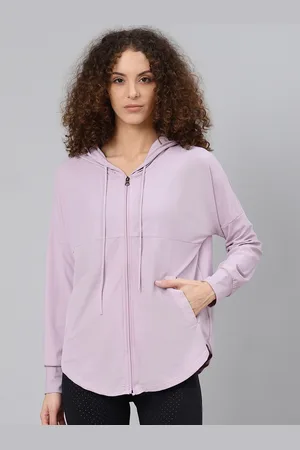 Fitkin Women Lavender Solid Hooded Front-Open Training Sweatshirt