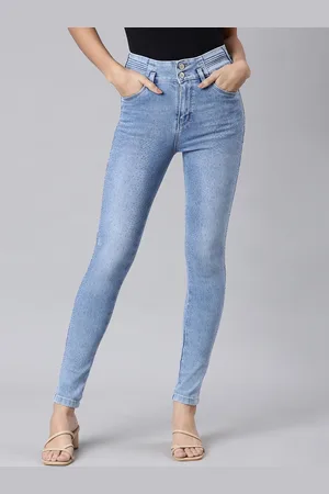 SHOWOFF Women Jean Straight Fit Mid-Rise Light Fade Embellished Stretchable Cropped Jeans